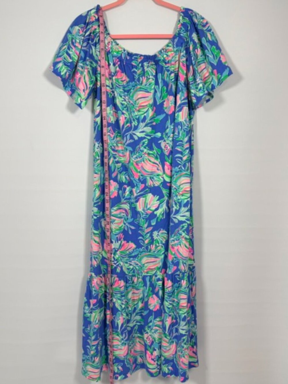 NWT Lilly Pulitzer Merle Off Shoulder Midi Dress Blue Fare Fancy Fins XL - Picture 7 of 11